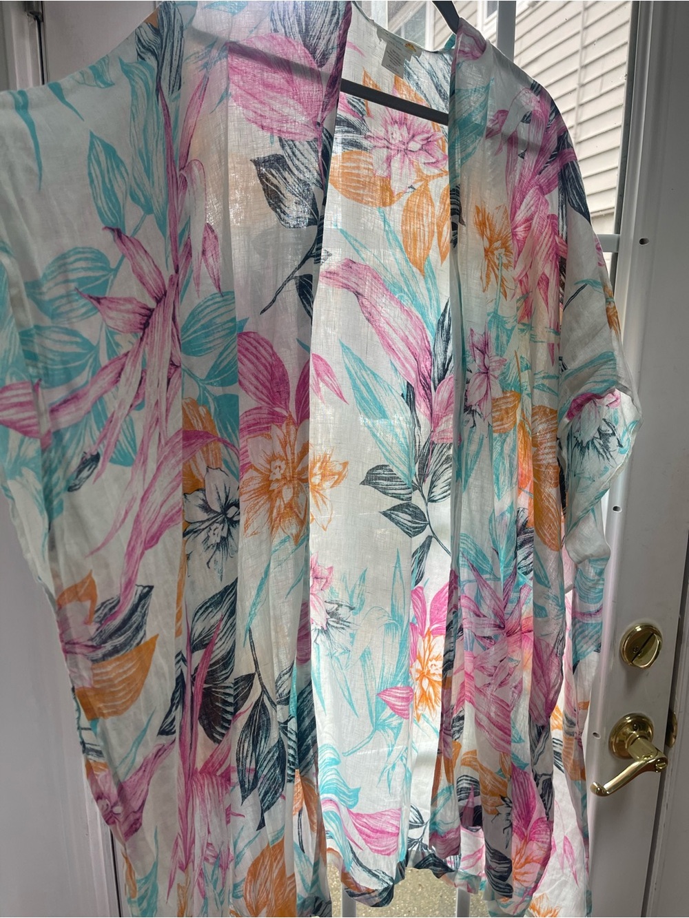 C&C California Floral Linen Duster in Pink, Teal & Orange